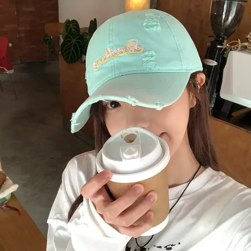 Women Distressed Baseball Cap Wide Brim Light Blue 2025 - Image 10