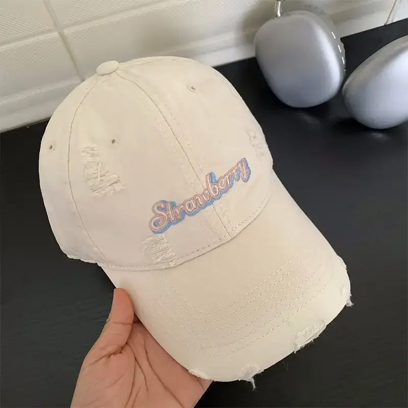 Women Distressed Baseball Cap Wide Brim Light Blue 2025 - Image 2
