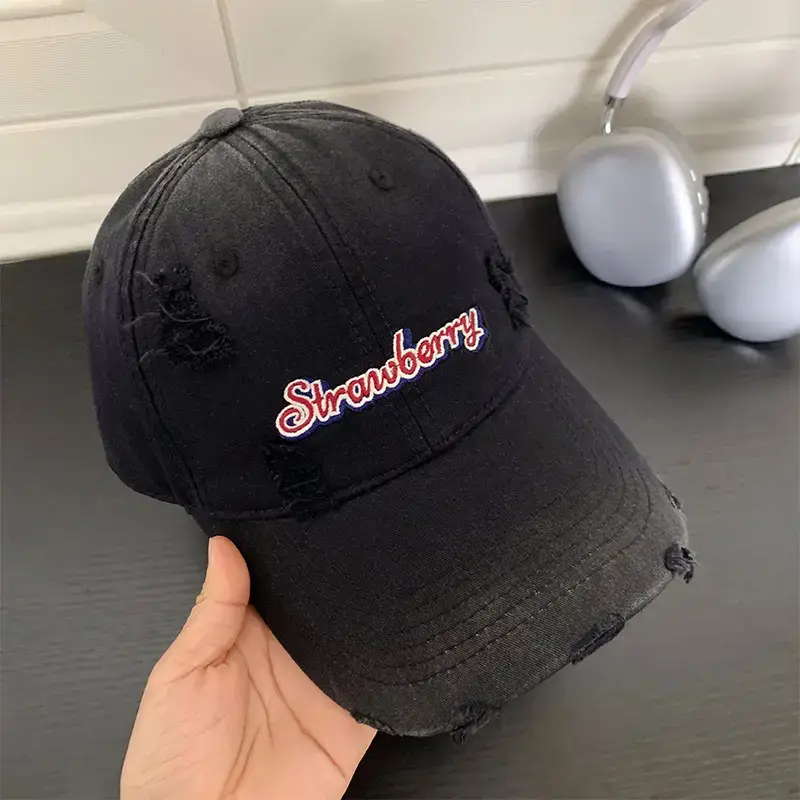 Women Distressed Baseball Cap Wide Brim Light Blue 2025 - Image 3