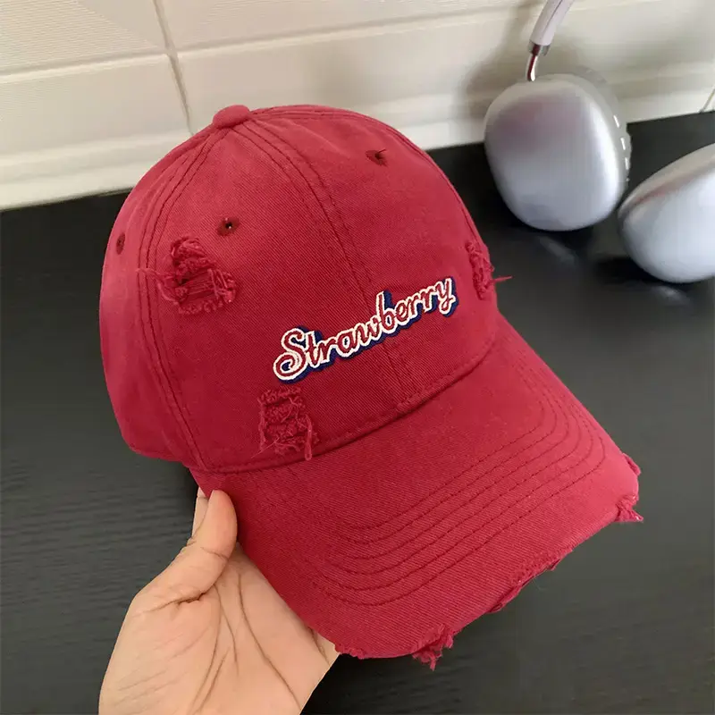 Women Distressed Baseball Cap Wide Brim Light Blue 2025 - Image 4