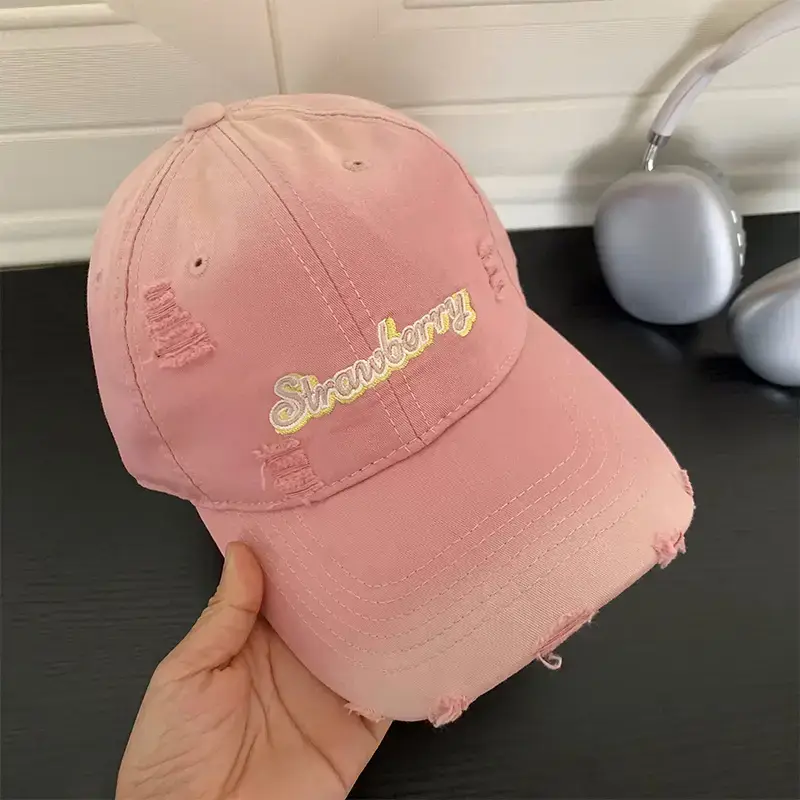 Women Distressed Baseball Cap Wide Brim Light Blue 2025 - Image 6