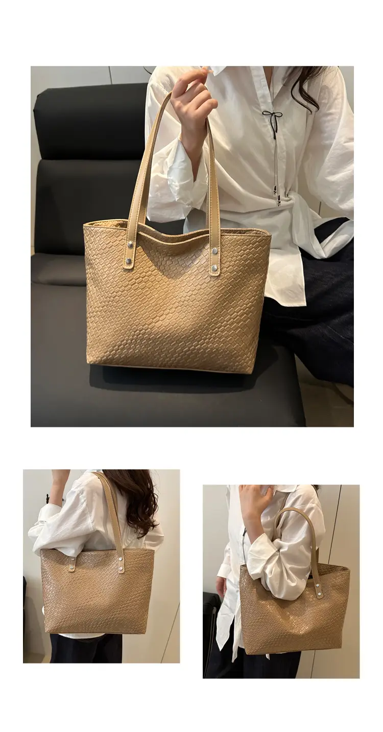 2025 Women's Black Textured Tote Bag Large Capacity — feature 10