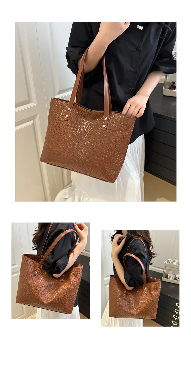 2025 Women's Black Textured Tote Bag Large Capacity — feature 12
