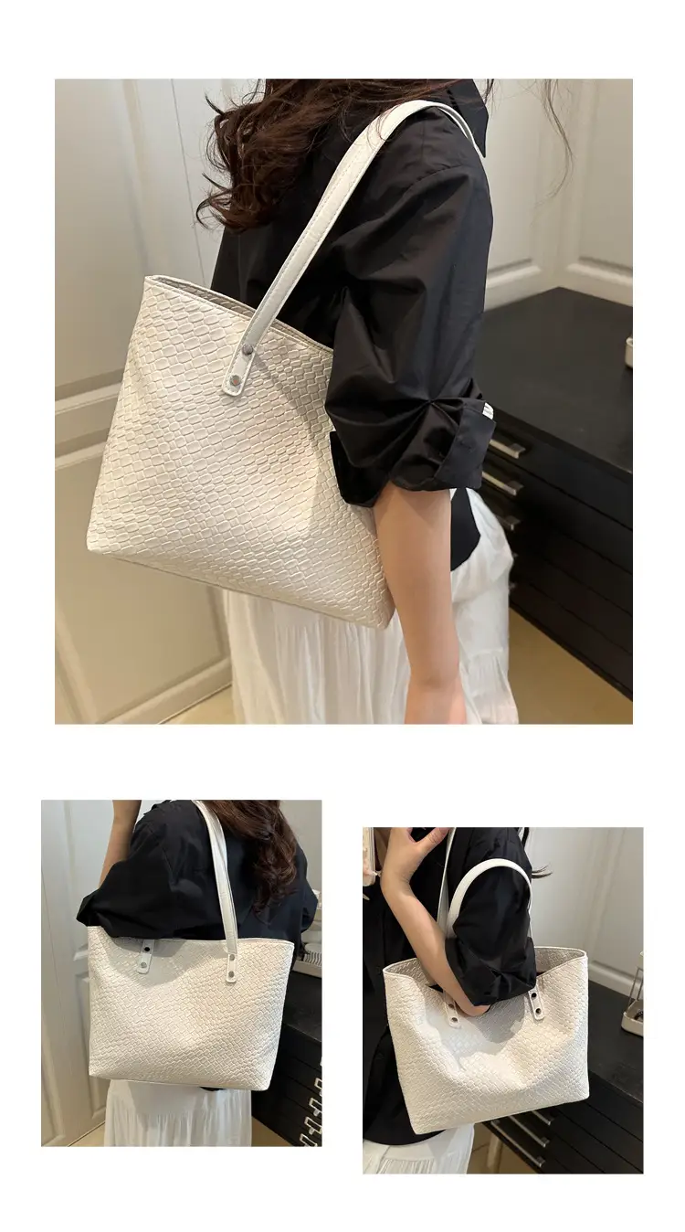 2025 Women's Black Textured Tote Bag Large Capacity — feature 13