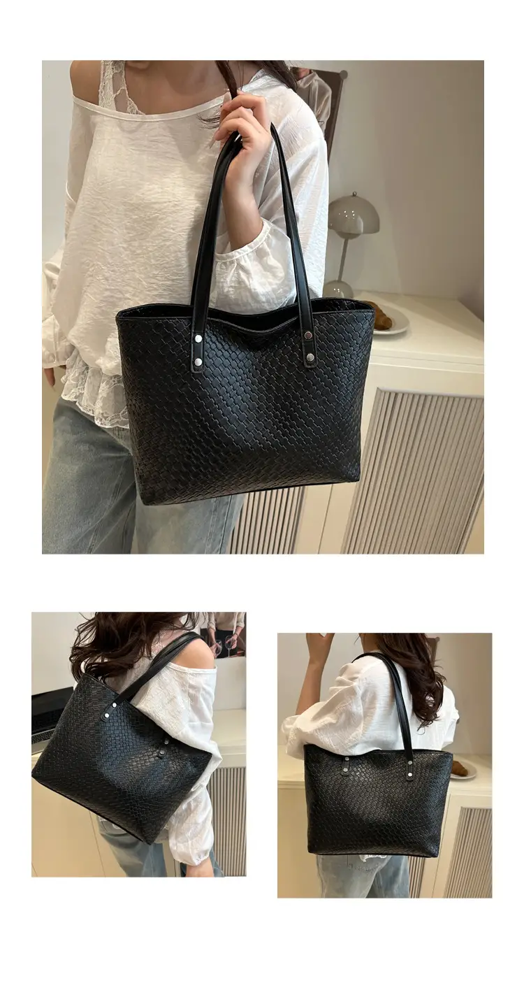 2025 Women's Black Textured Tote Bag Large Capacity — feature 9