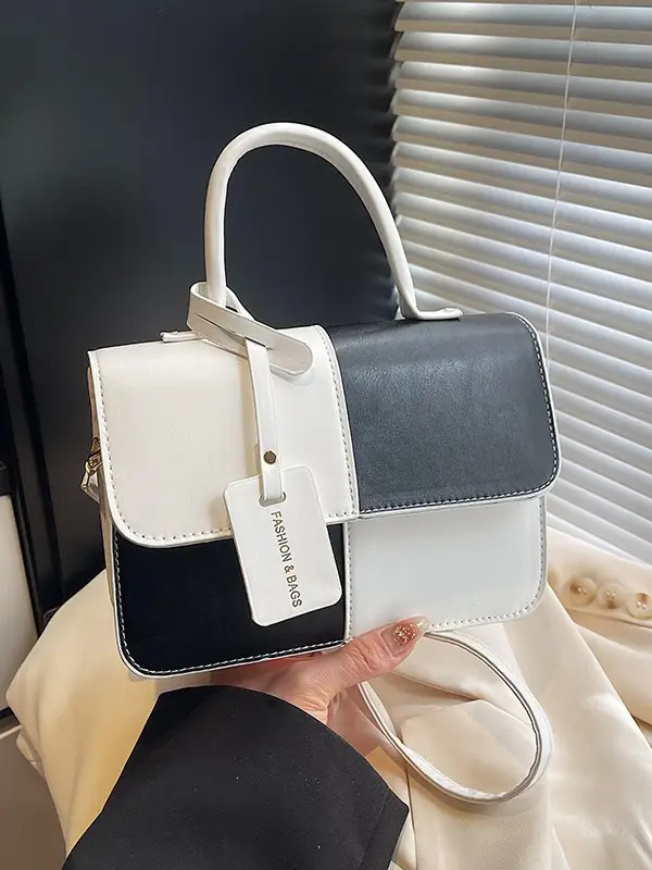 Women's Small Square Handbag White Black Leather Tote 2026 - Image 5