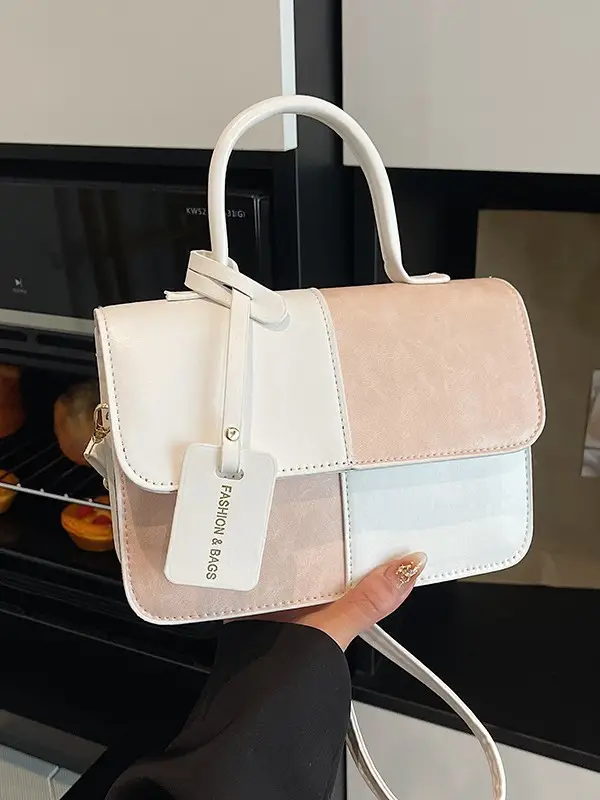 Women's Small Square Handbag White Black Leather Tote 2026 - Image 6