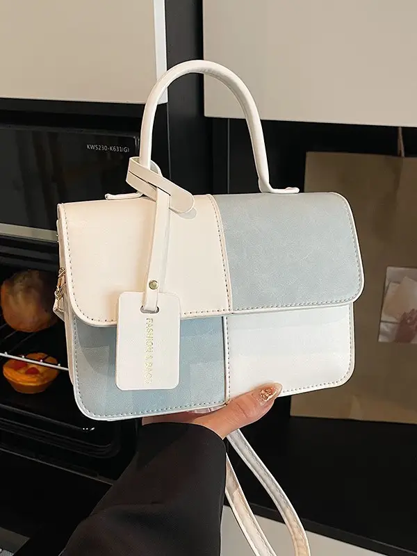 Women's Small Square Handbag White Black Leather Tote 2026 - Image 7