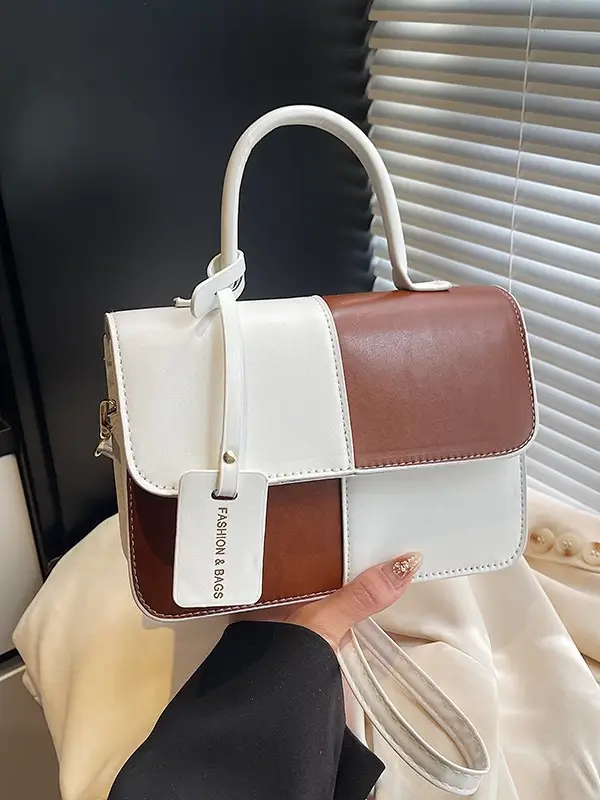 Women's Small Square Handbag White Black Leather Tote 2026 - Image 8