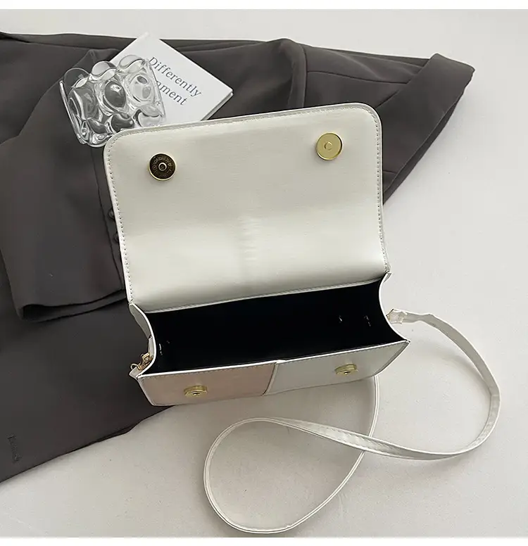 Women's Small Square Handbag White Black Leather Tote 2026 — feature 13