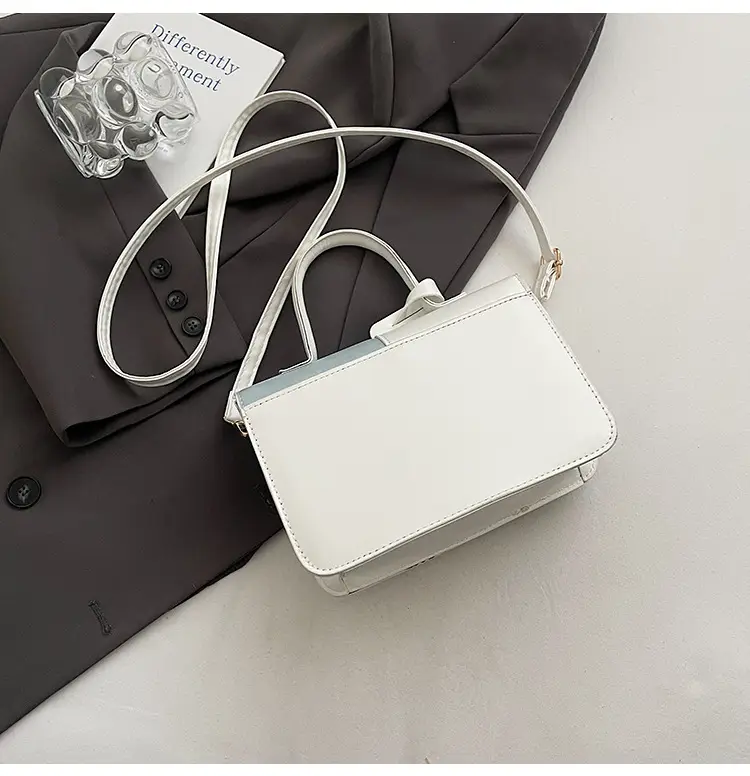 Women's Small Square Handbag White Black Leather Tote 2026 — feature 15