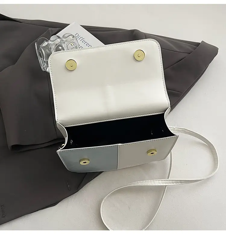 Women's Small Square Handbag White Black Leather Tote 2026 — feature 16