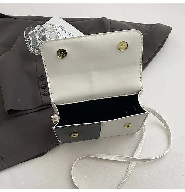 Women's Small Square Handbag White Black Leather Tote 2026 — feature 19