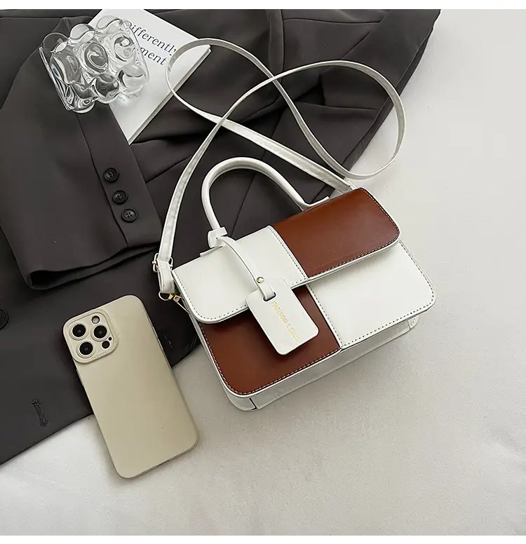 Women's Small Square Handbag White Black Leather Tote 2026 — feature 20