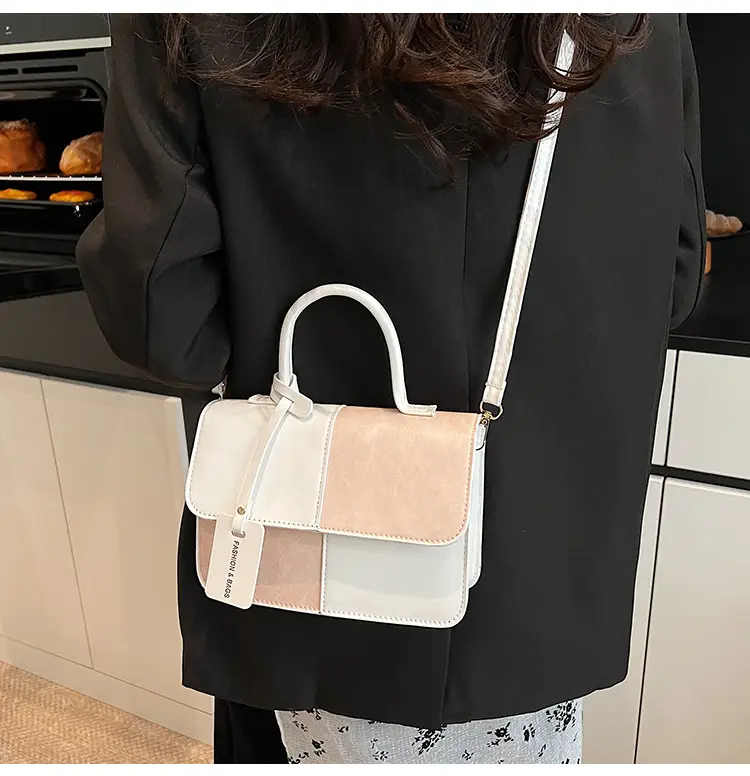 Women's Small Square Handbag White Black Leather Tote 2026 — feature 7