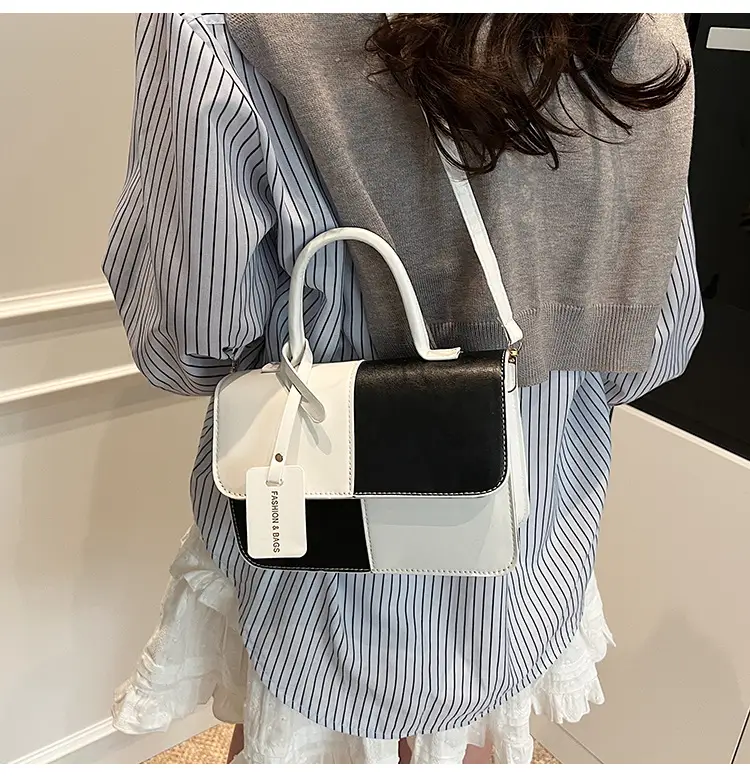 Women's Small Square Handbag White Black Leather Tote 2026 — feature 9