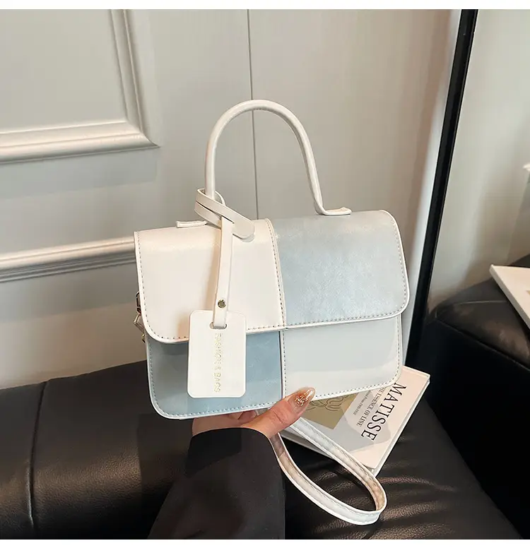 Women's Small Square Handbag White Black Leather Tote 2026 - Image 2