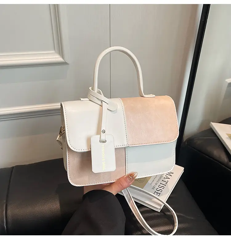 Women's Small Square Handbag White Black Leather Tote 2026 - Image 3