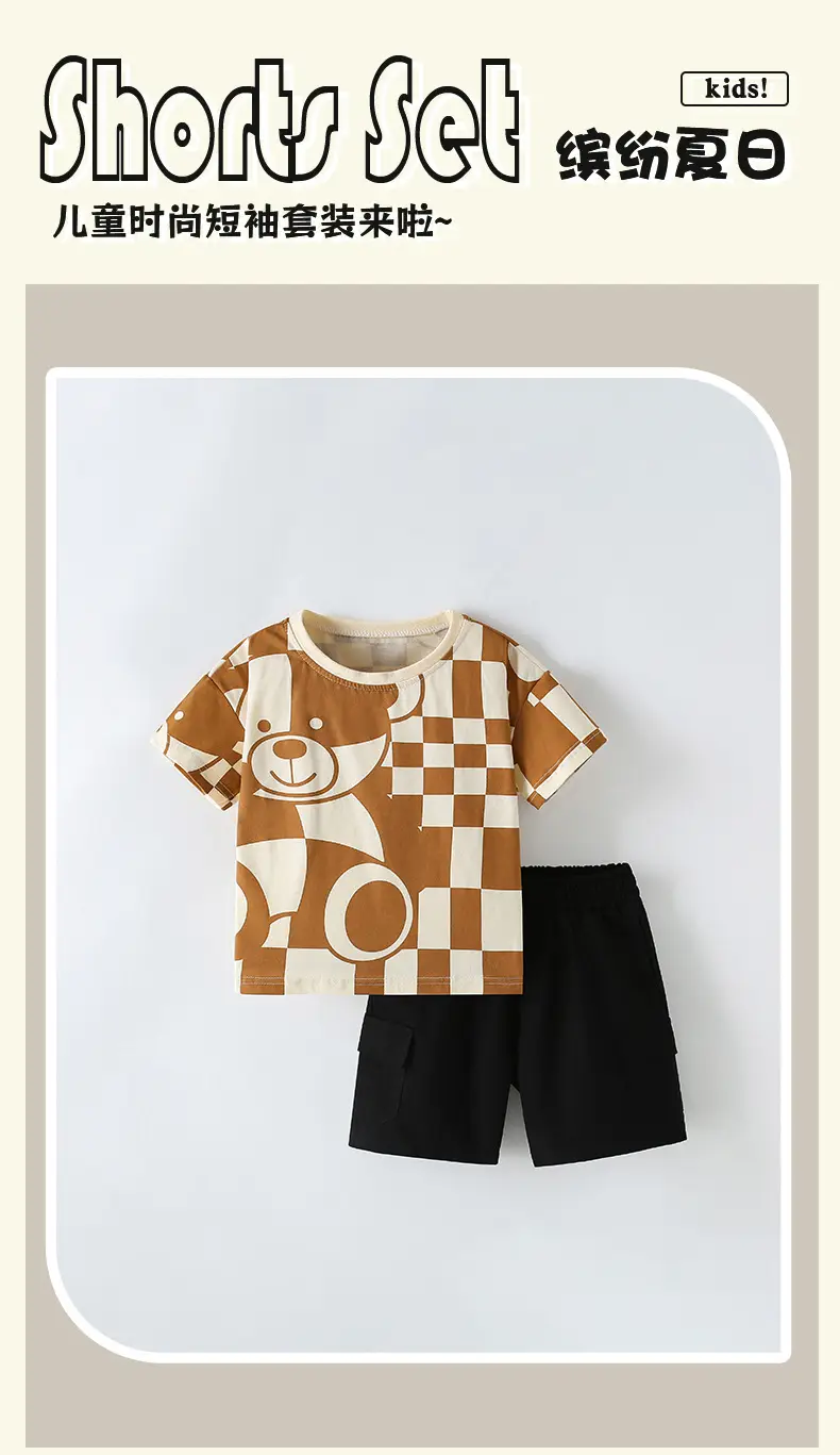 Black Crossbody T-Shirt for Boys Summer Casual Two-Piece Set — feature 2