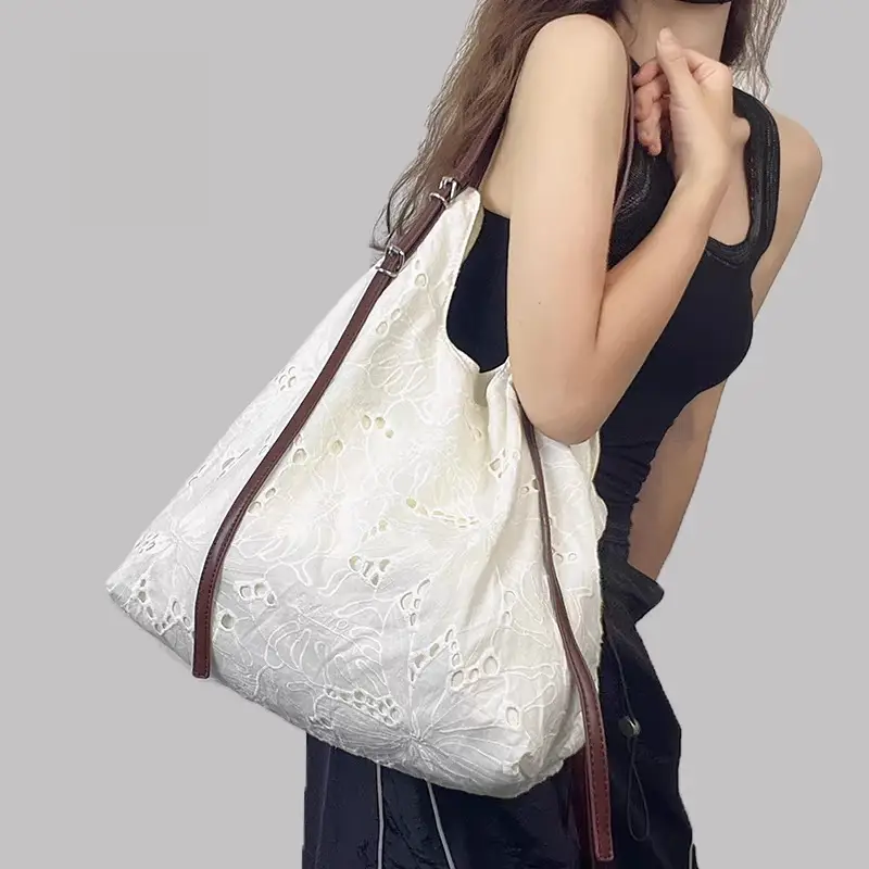 White Embroidered Shoulder Bag for Women - Image 4