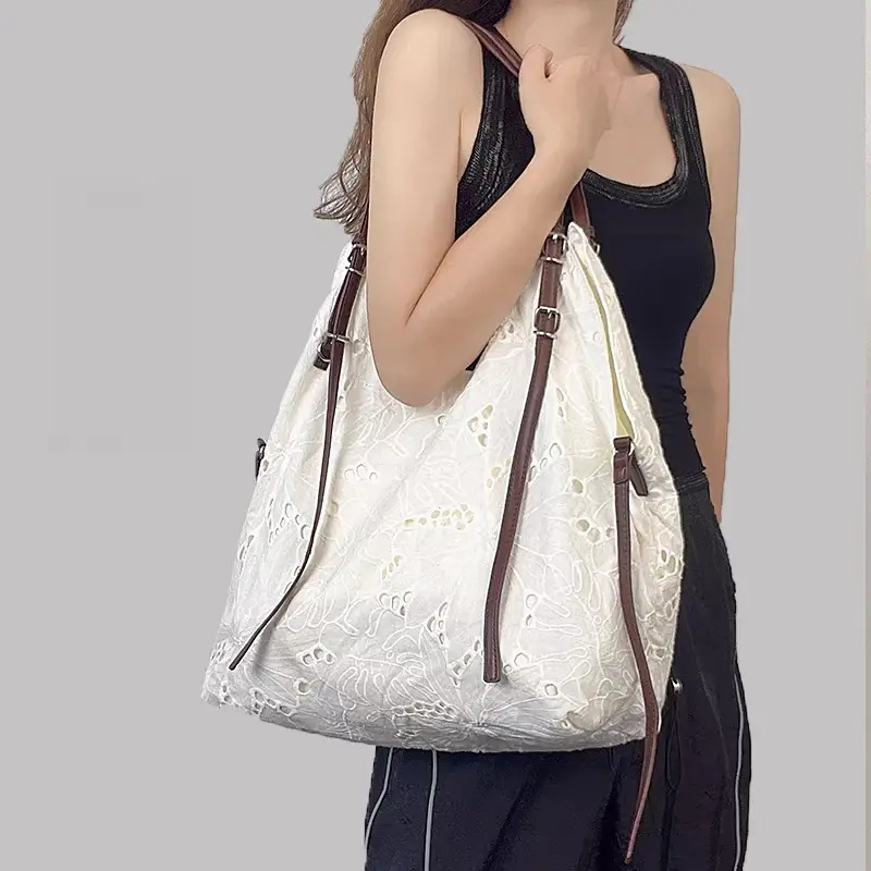 White Embroidered Shoulder Bag for Women - Image 5