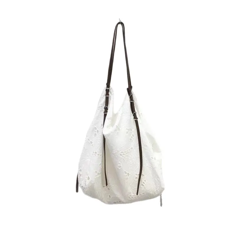 White Embroidered Shoulder Bag for Women - Image 6