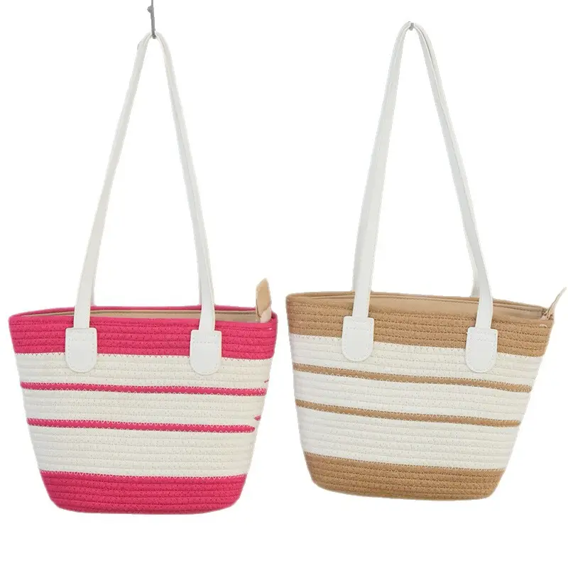 Women's Striped Straw Shoulder Bag Large Capacity - Image 10