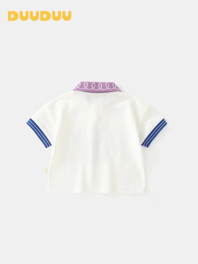 Baby Cotton Short Sleeve Top White Blue Stripes - Image 4