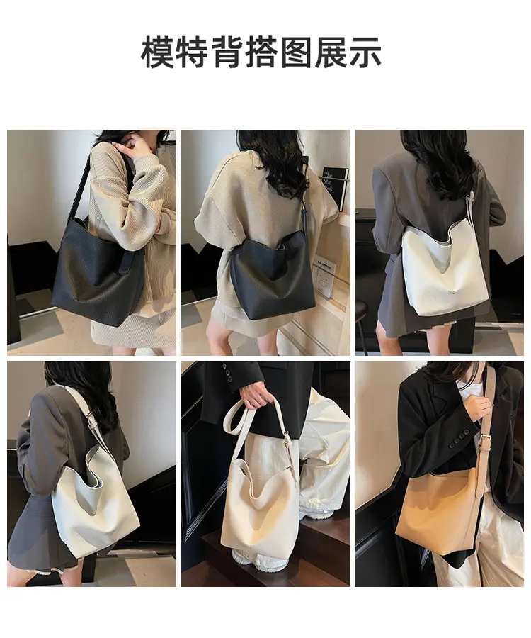 Retro Bucket Bag Large Capacity Shoulder Bag Leather — feature 10