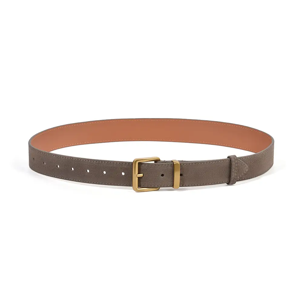 Women Pin Buckle Leather Belt Brown Gold - Image 9