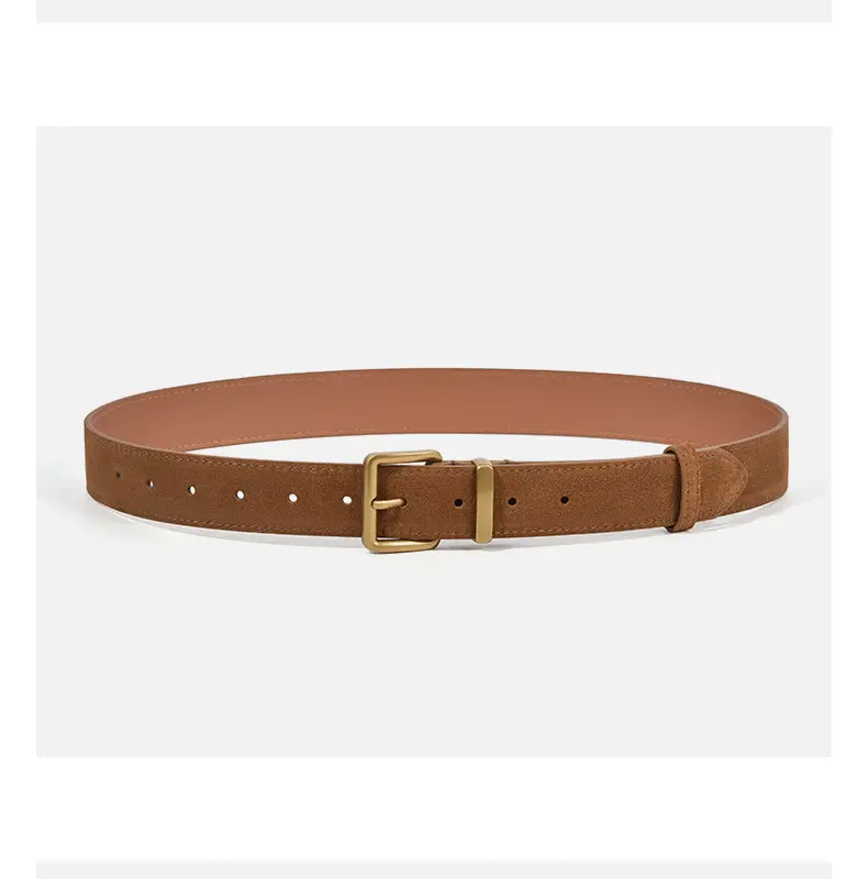 Women Pin Buckle Leather Belt Brown Gold — feature 10
