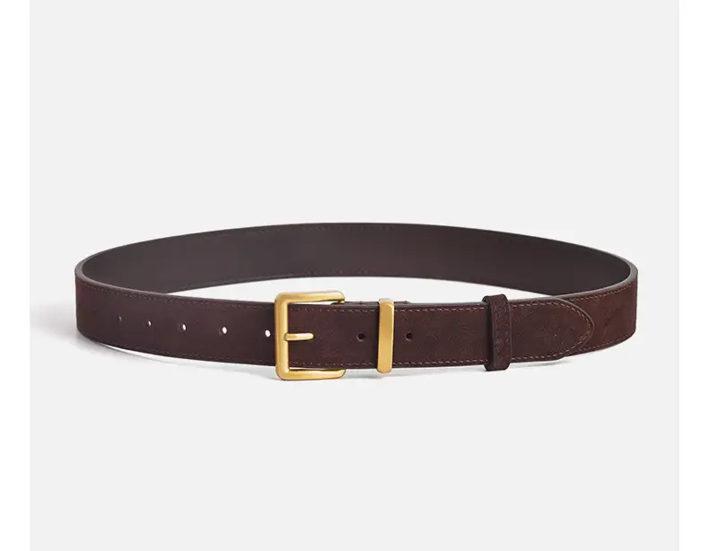 Women Pin Buckle Leather Belt Brown Gold — feature 11