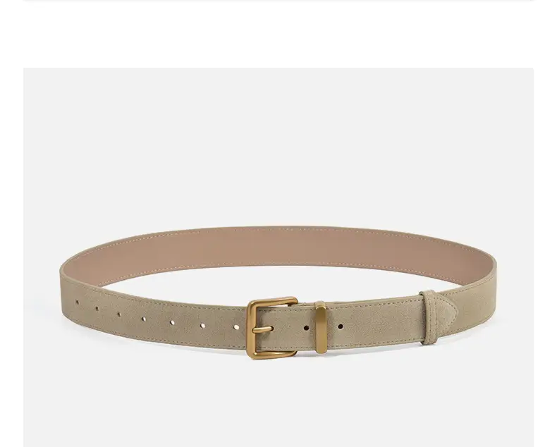 Women Pin Buckle Leather Belt Brown Gold — feature 13