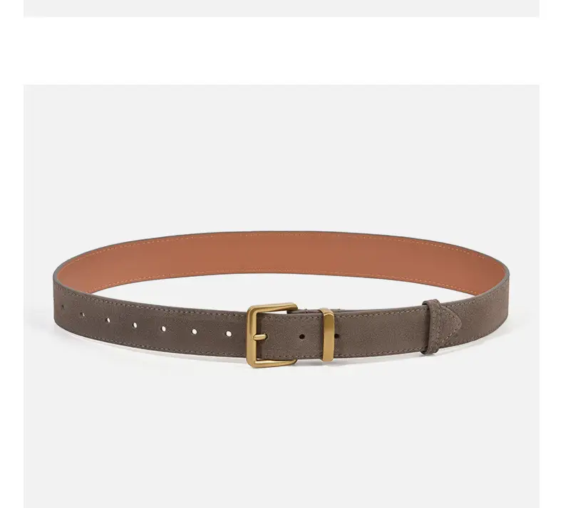 Women Pin Buckle Leather Belt Brown Gold — feature 14