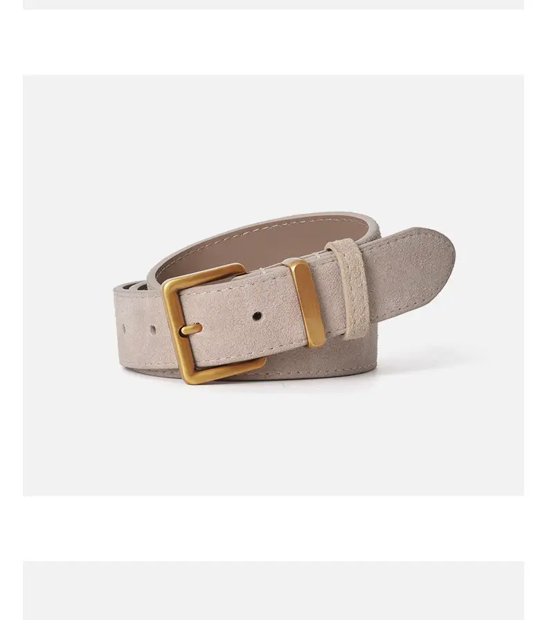 Women Pin Buckle Leather Belt Brown Gold — feature 15