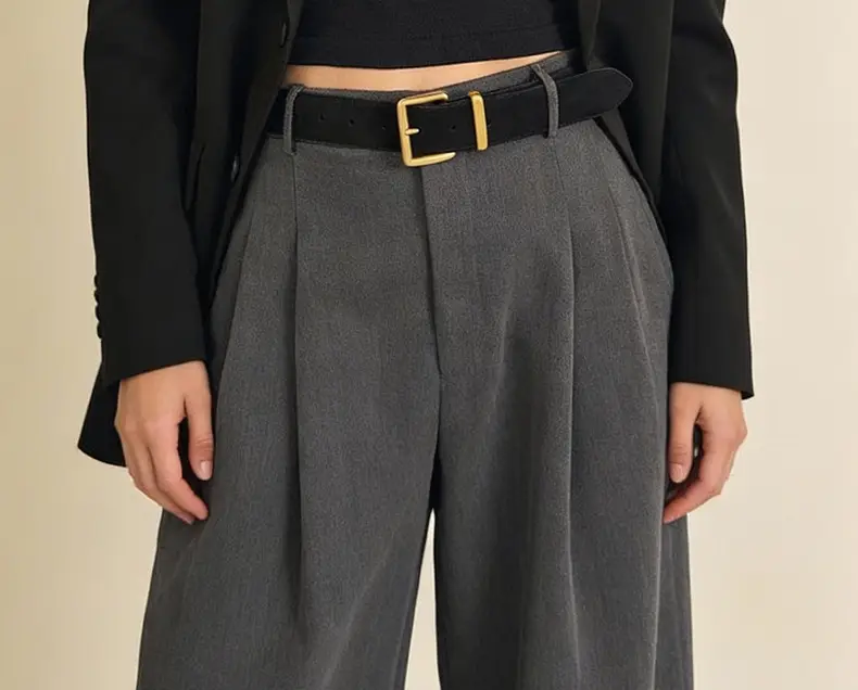 Women Pin Buckle Leather Belt Brown Gold — feature 2