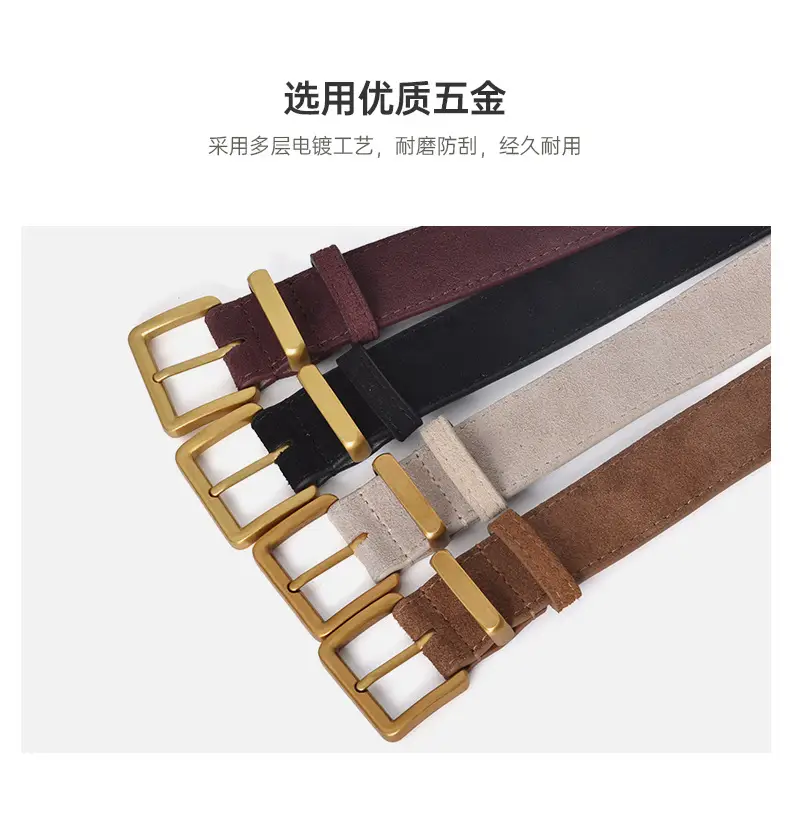 Women Pin Buckle Leather Belt Brown Gold — feature 7