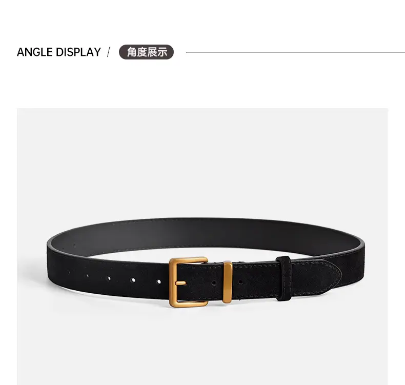 Women Pin Buckle Leather Belt Brown Gold — feature 9