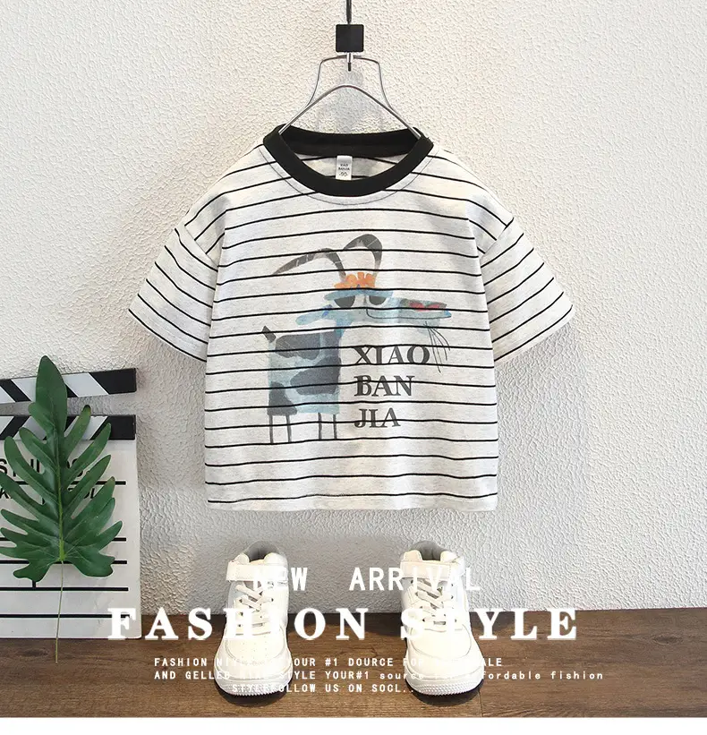 Boys Striped Korean Print T-Shirt Summer 2025 — feature 1