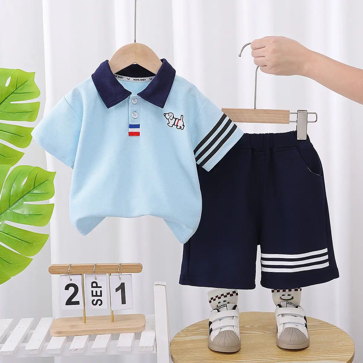 Children's Boys Polo Shirt Shorts Set White Navy 2025 - Image 2
