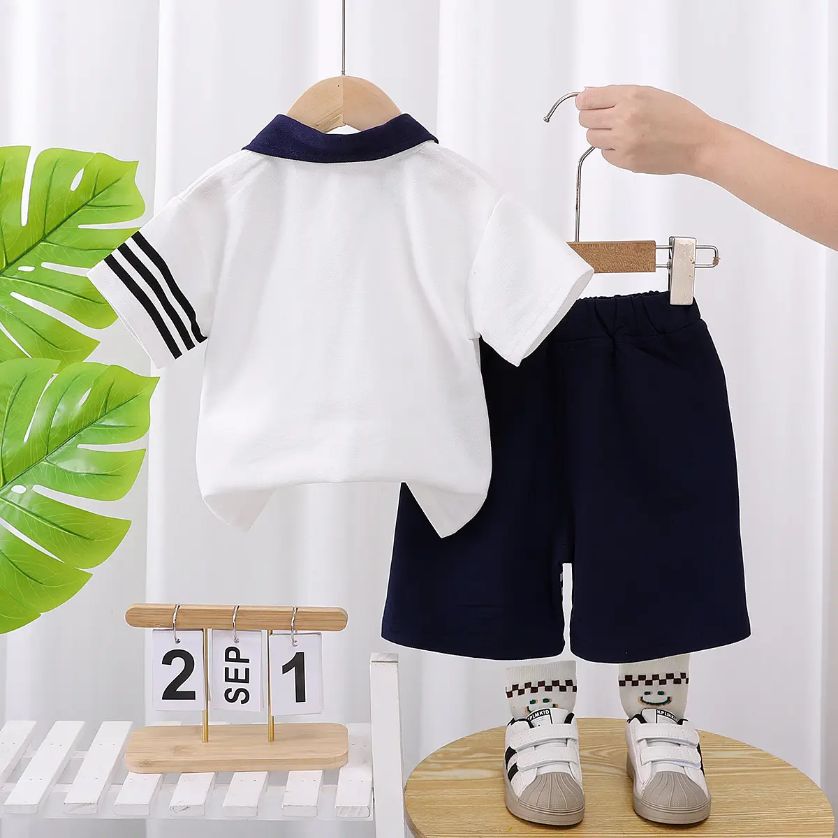 Children's Boys Polo Shirt Shorts Set White Navy 2025 - Image 4