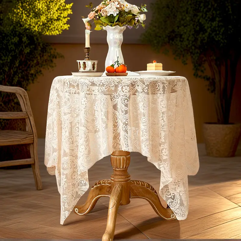 Cross-border explosions French light luxury dining table coffee table cover towel lace hollow table cloth rectangular decorative round table wholesale - Image 5
