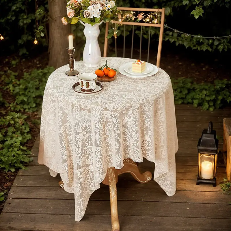 Cross-border explosions French light luxury dining table coffee table cover towel lace hollow table cloth rectangular decorative round table wholesale - Image 6