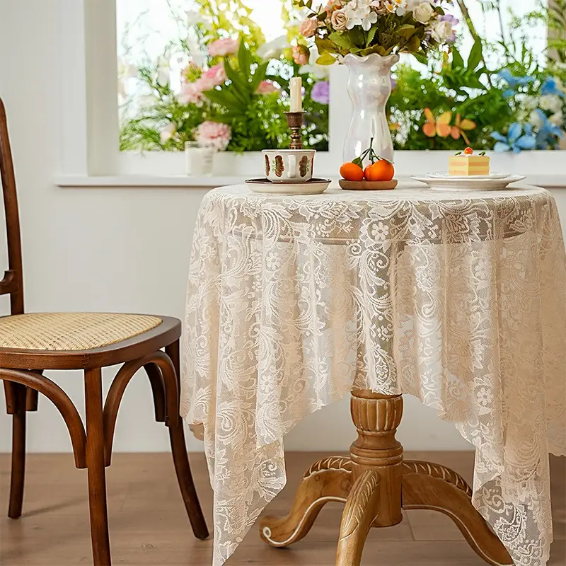 Cross-border explosions French light luxury dining table coffee table cover towel lace hollow table cloth rectangular decorative round table wholesale - Image 7