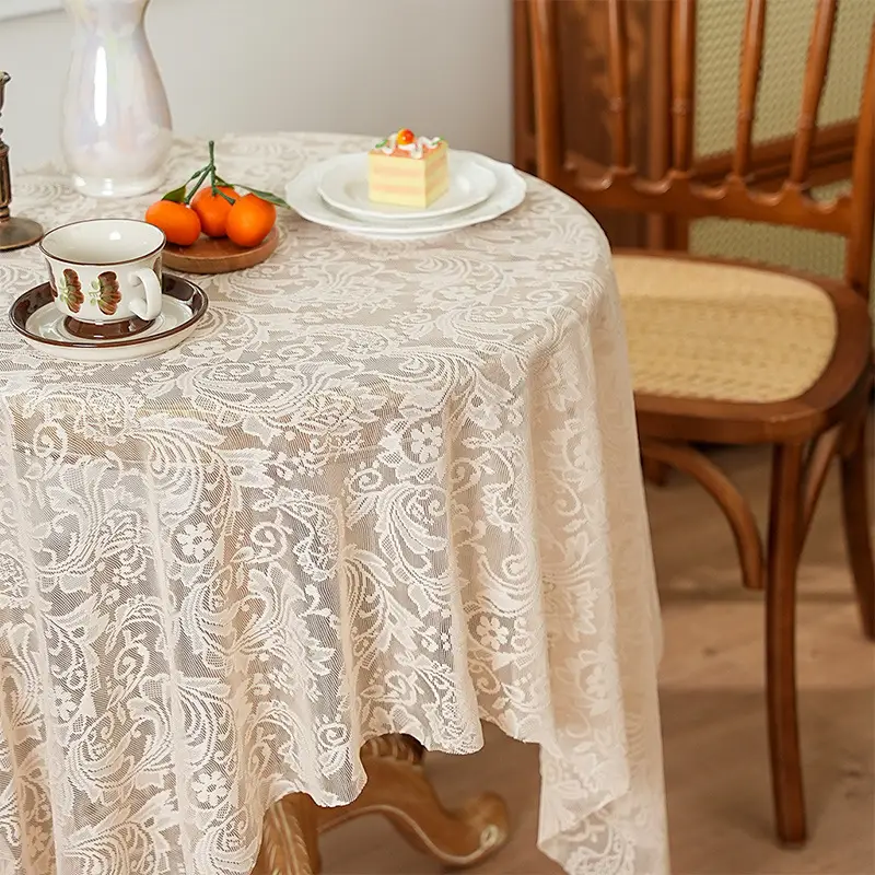 Cross-border explosions French light luxury dining table coffee table cover towel lace hollow table cloth rectangular decorative round table wholesale - Image 8