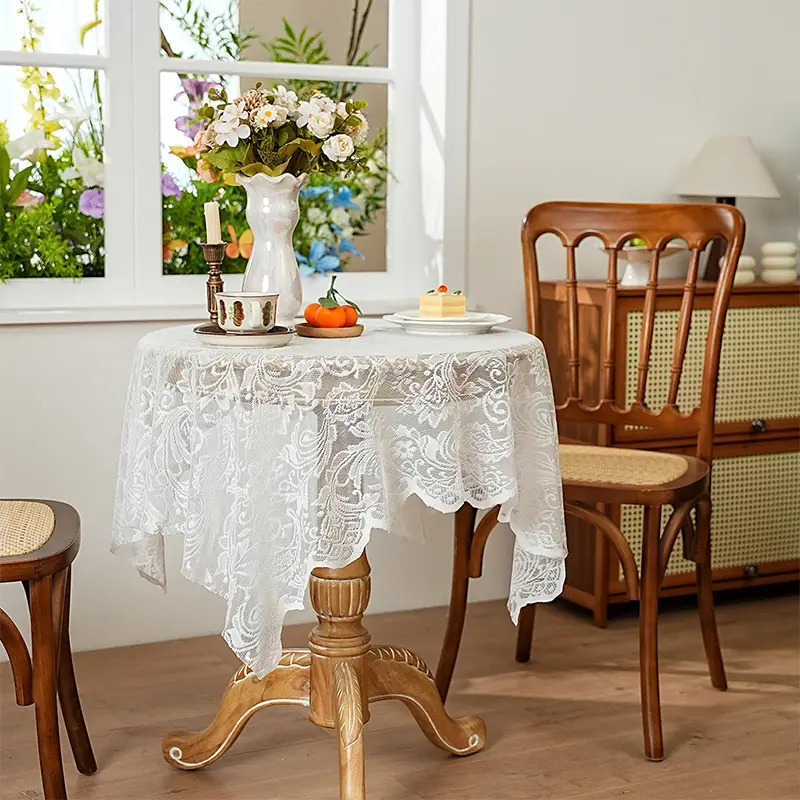 Cross-border explosions French light luxury dining table coffee table cover towel lace hollow table cloth rectangular decorative round table wholesale - Image 2