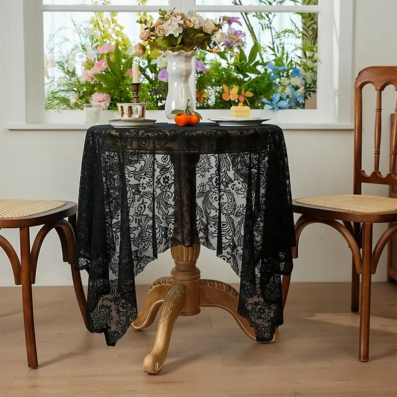 Cross-border explosions French light luxury dining table coffee table cover towel lace hollow table cloth rectangular decorative round table wholesale - Image 3
