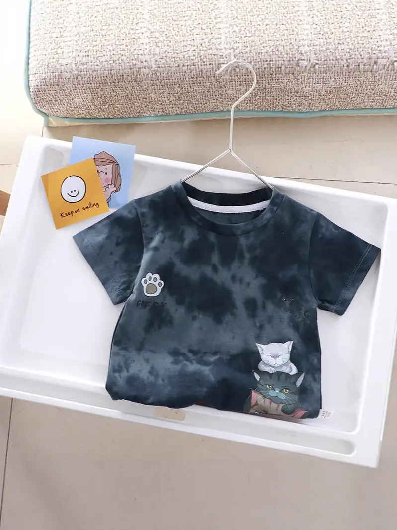 Children's Cartoon Printed T-Shirt Orange Kids Summer Wear - Image 7