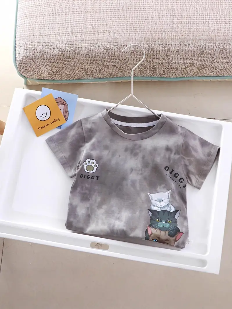 Children's Cartoon Printed T-Shirt Orange Kids Summer Wear - Image 8