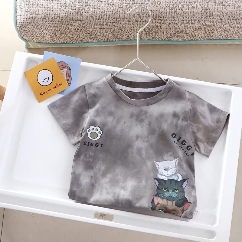 Children's Cartoon Printed T-Shirt Orange Kids Summer Wear - Image 2